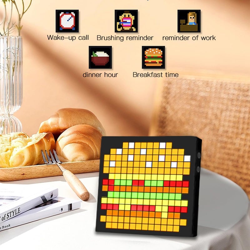 AVEKI LED Pixel Display, 16x16 Pixel Art DIY Display Screen Matrix Panel with Fun Text and Digital Clock, RGB Cool Smart Led Display APP Control Creative Animation for Kids Adults Gaming Room Decor (Black) - Image 5